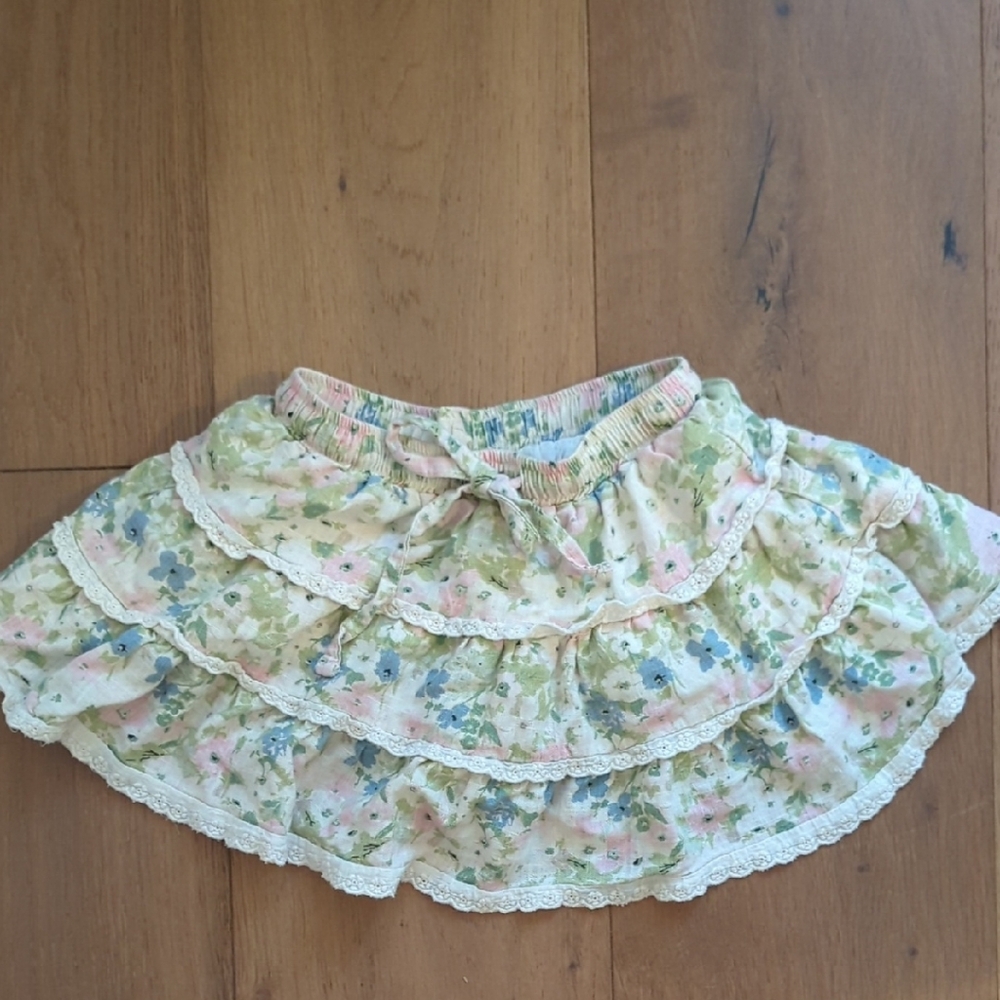 Sweet Honey Ruffled Floral Skirt - Green and Pink